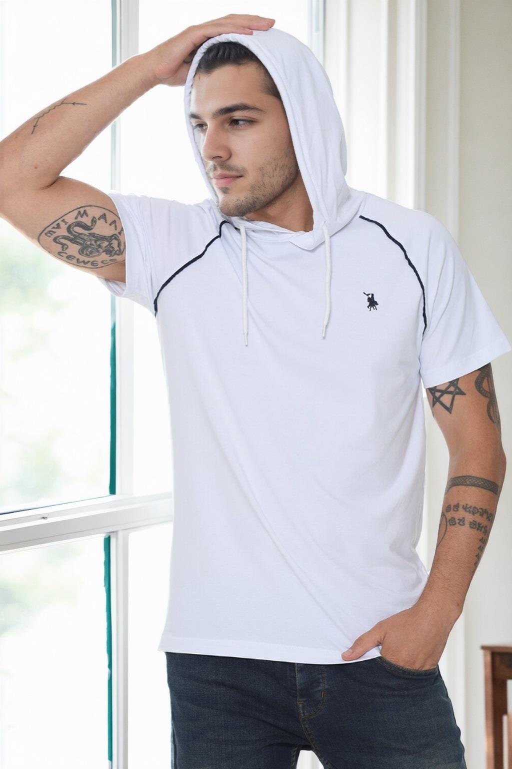 T9570 DEWBERRY HOODED MEN'S T-SHIRT-WHITE