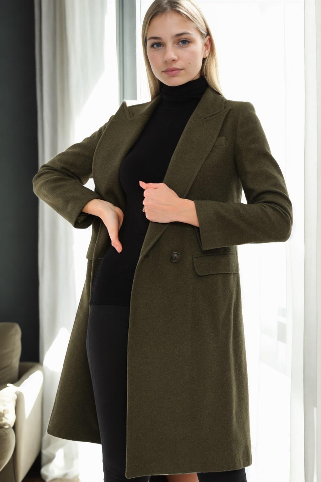 Z6672 DEWBERRY WOMENS COAT-KHAKI-1
