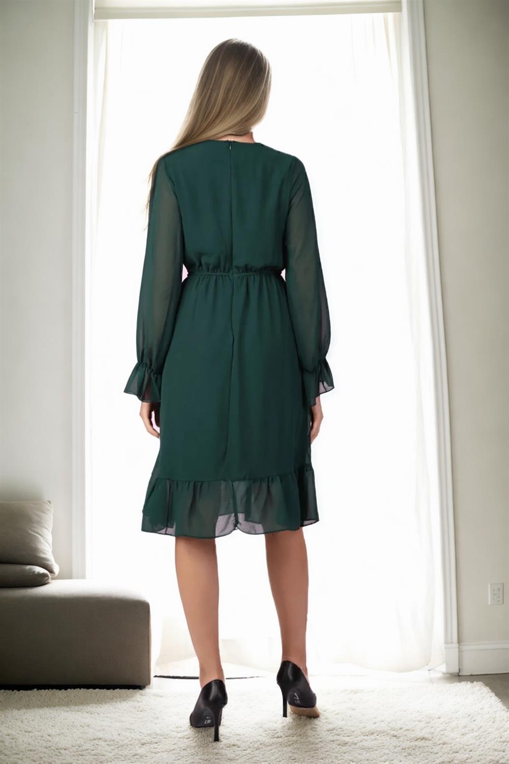 11353 Dewberry Lined Double Breasted Chiffon Dress-Khaki