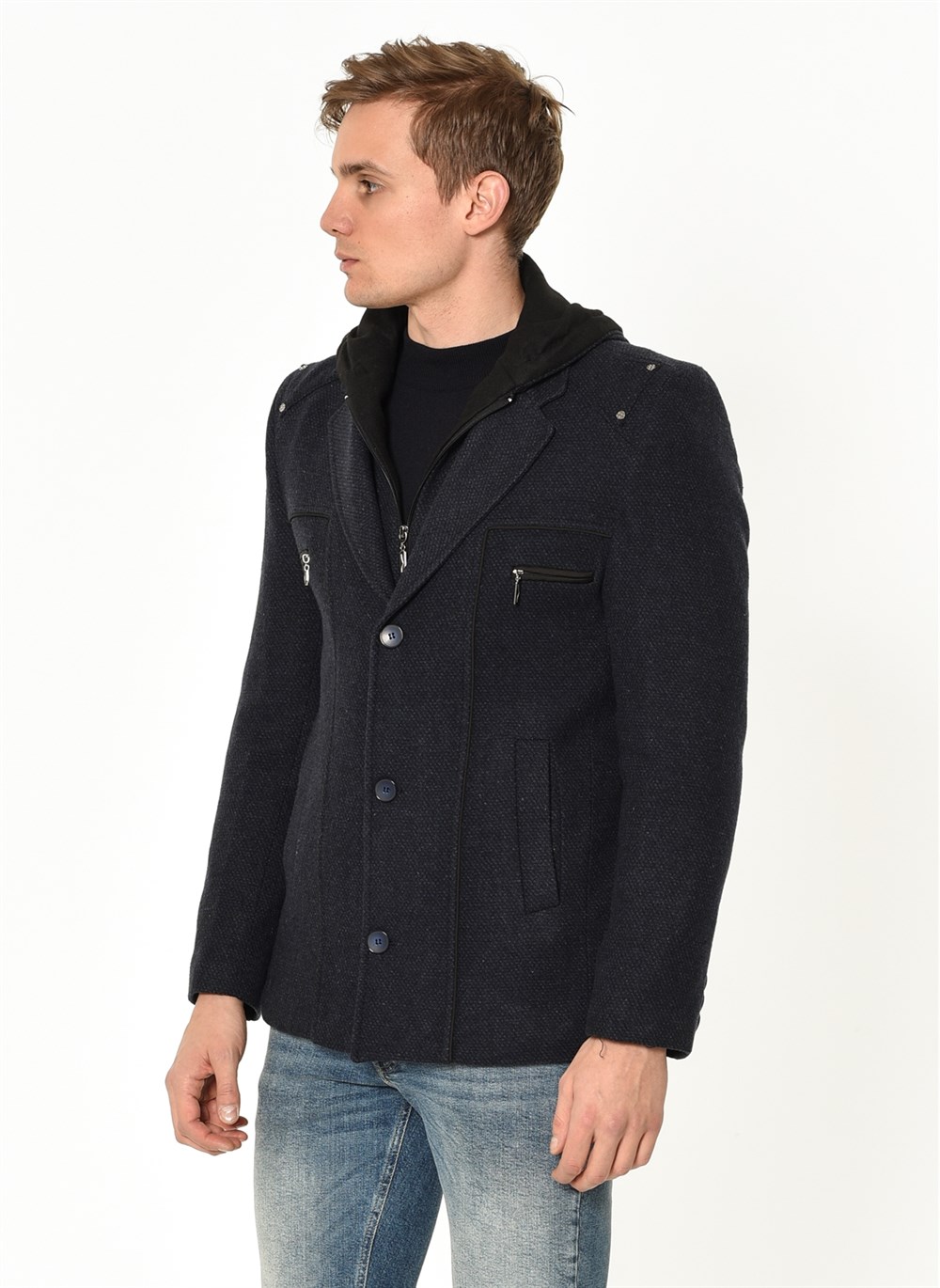 K7532 DEWBERRY MEN&#039;S COAT-PATTERNED INDIGO