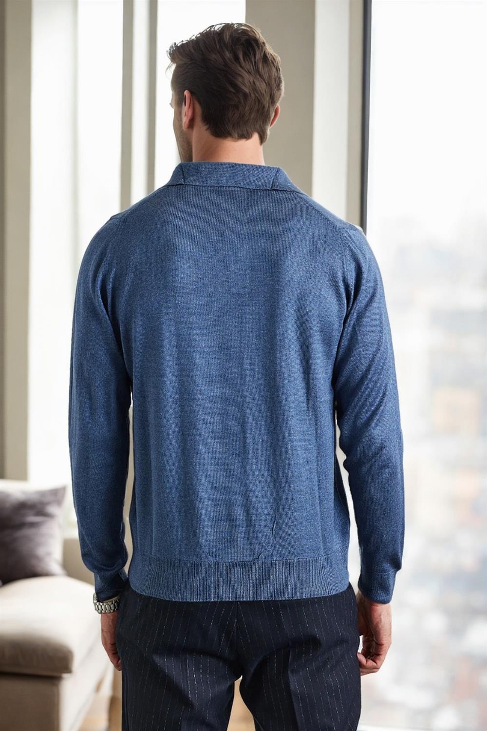 28296 Dewberry Polo Neck Mens Knit Sweater-INDIGO