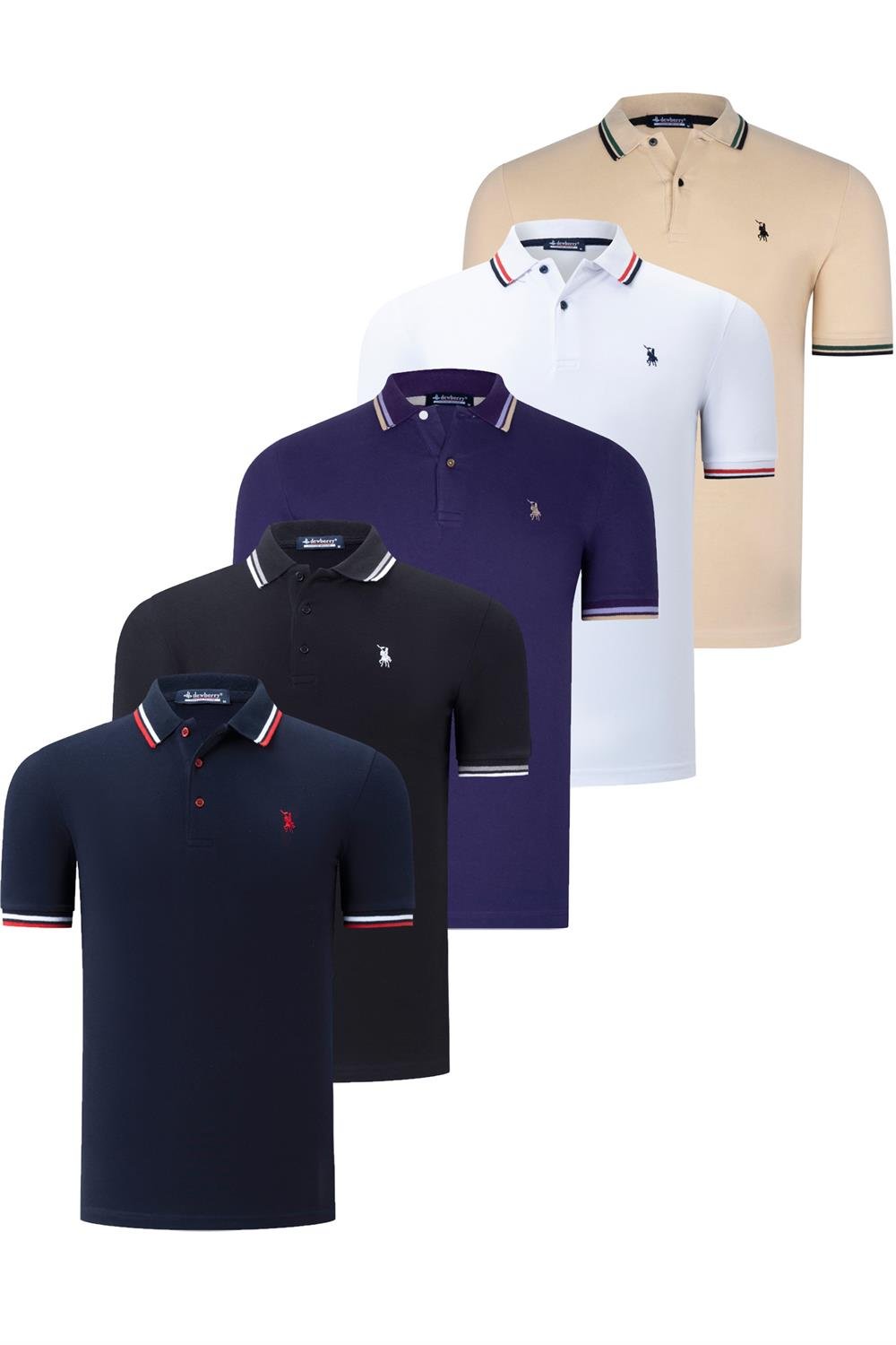 FIVE-SET T8594 DEWBERRY MENS T-SHIRT-BLACK-WHITE-NAVY-BLUE-PURPLE-BEIGE