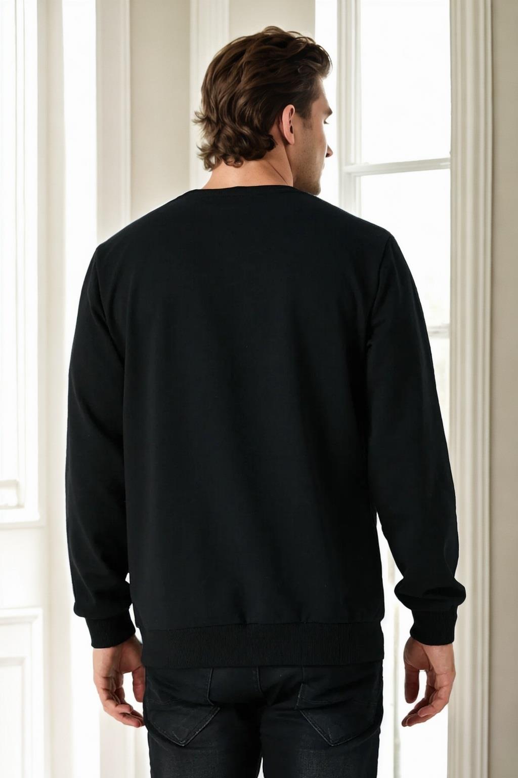 64602 Dewberry Basic Crew Neck Mens Sweatshirt-BLACK