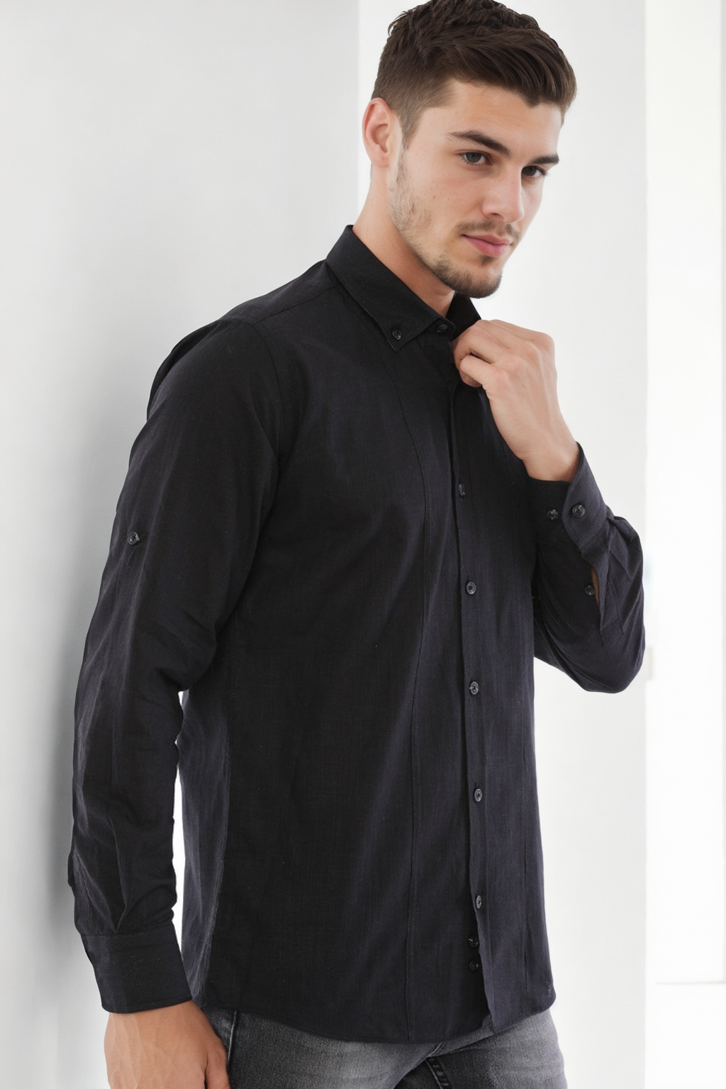 G921 DEWBERRY MENS SHIRT-BLACK