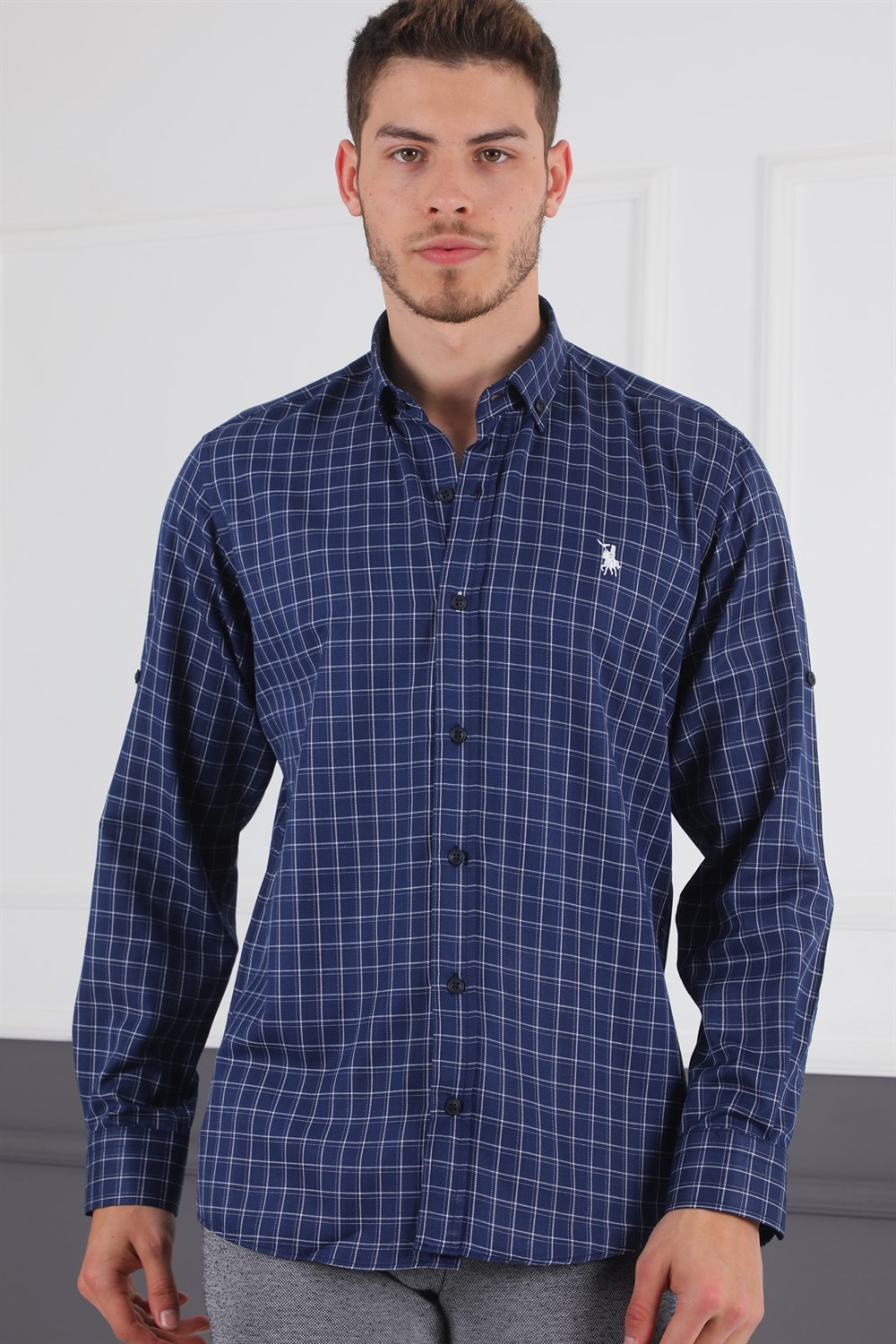 G720 DEWBERRY MEN'S SHIRT-NAVY BLUE - WHITE