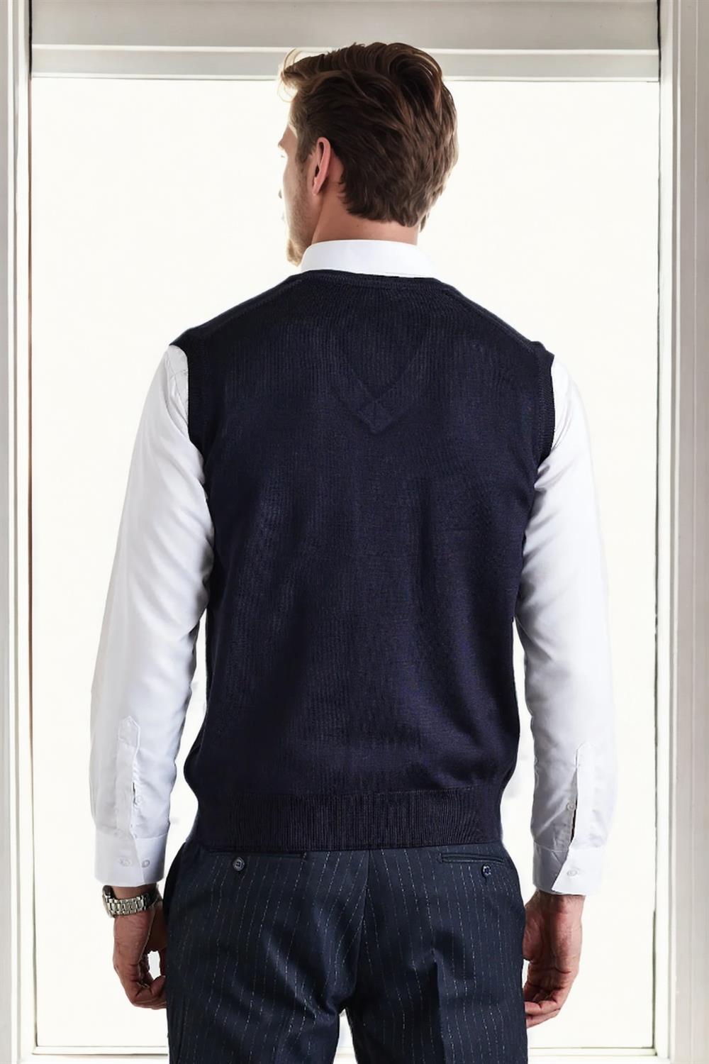 90829 Dewberry V Neck Sleeveless Knit Mens Sweater-NAVY BLUE