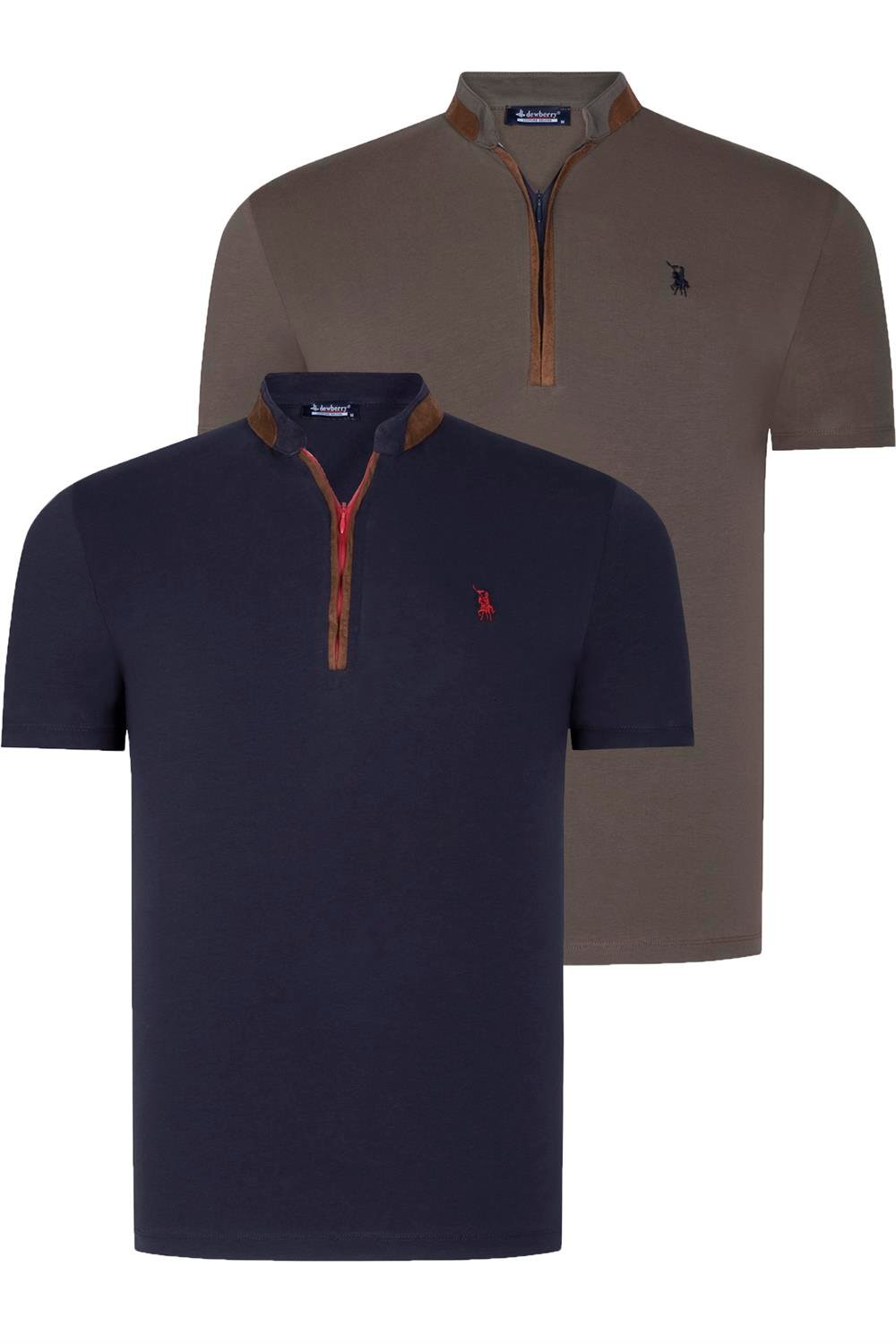 DUAL SET T8571 DEWBERRY ZIPPER MENS T-SHIRT-NAVY BLUE-KHAKI