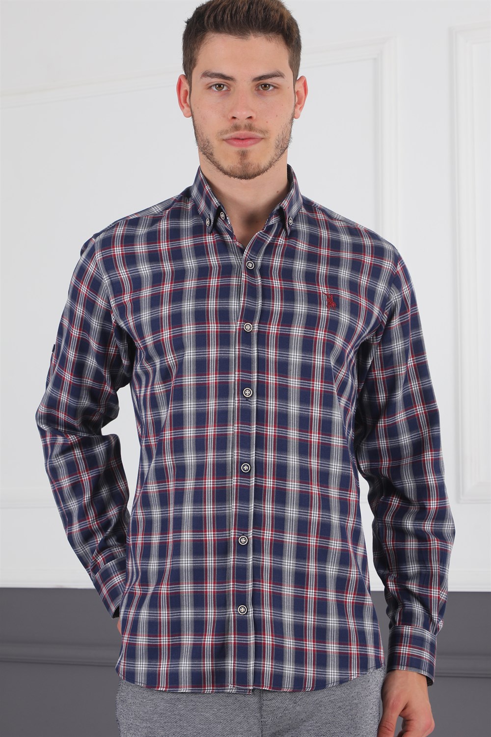G718 DERBERRY MEN'S SHIRT-NAVY-BURGUNDY