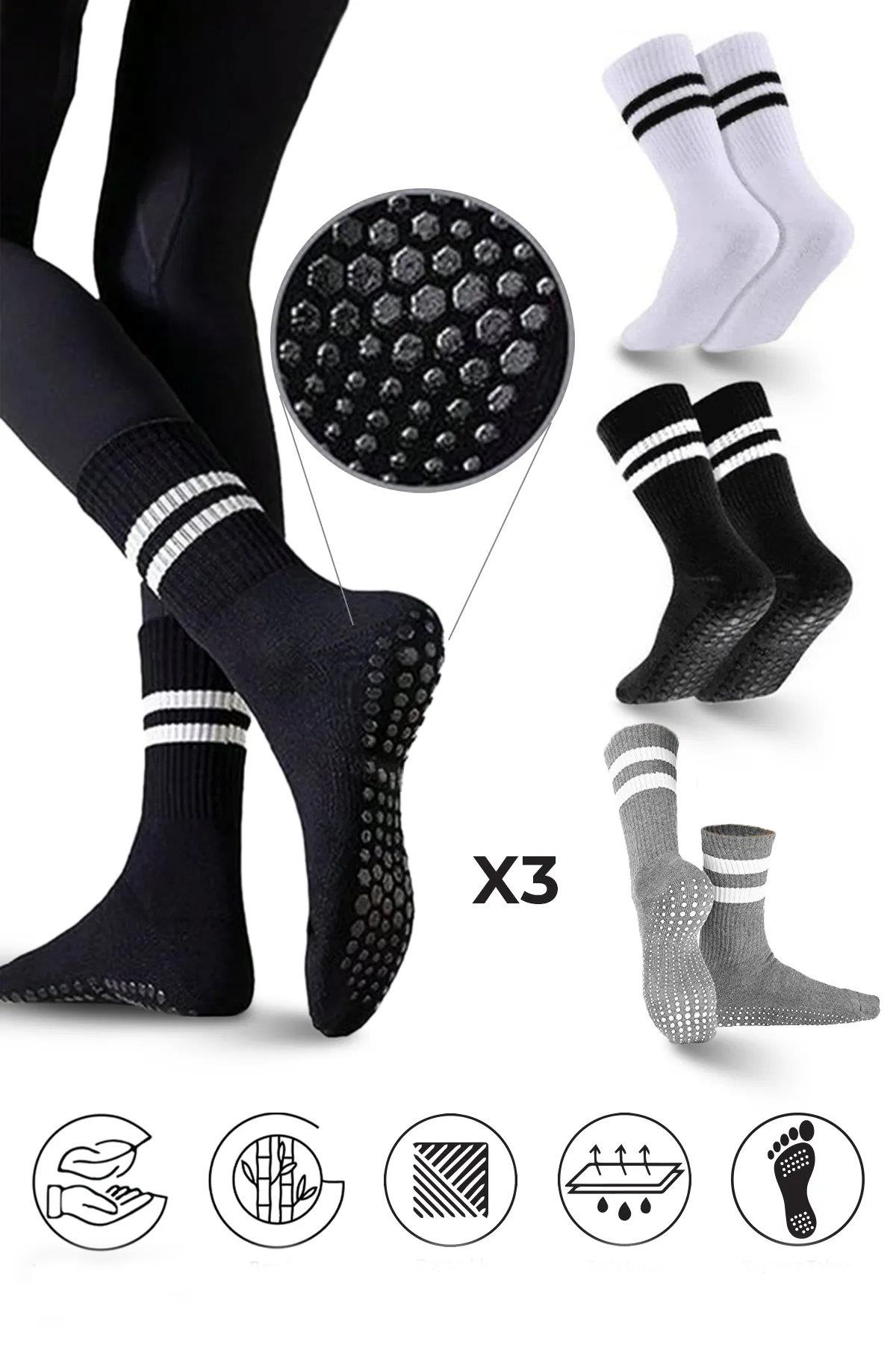 01575 Dewberry 3-Pack Silicone Grip Non-Slip Sports Socks-WHITE-BLACK-GREY
