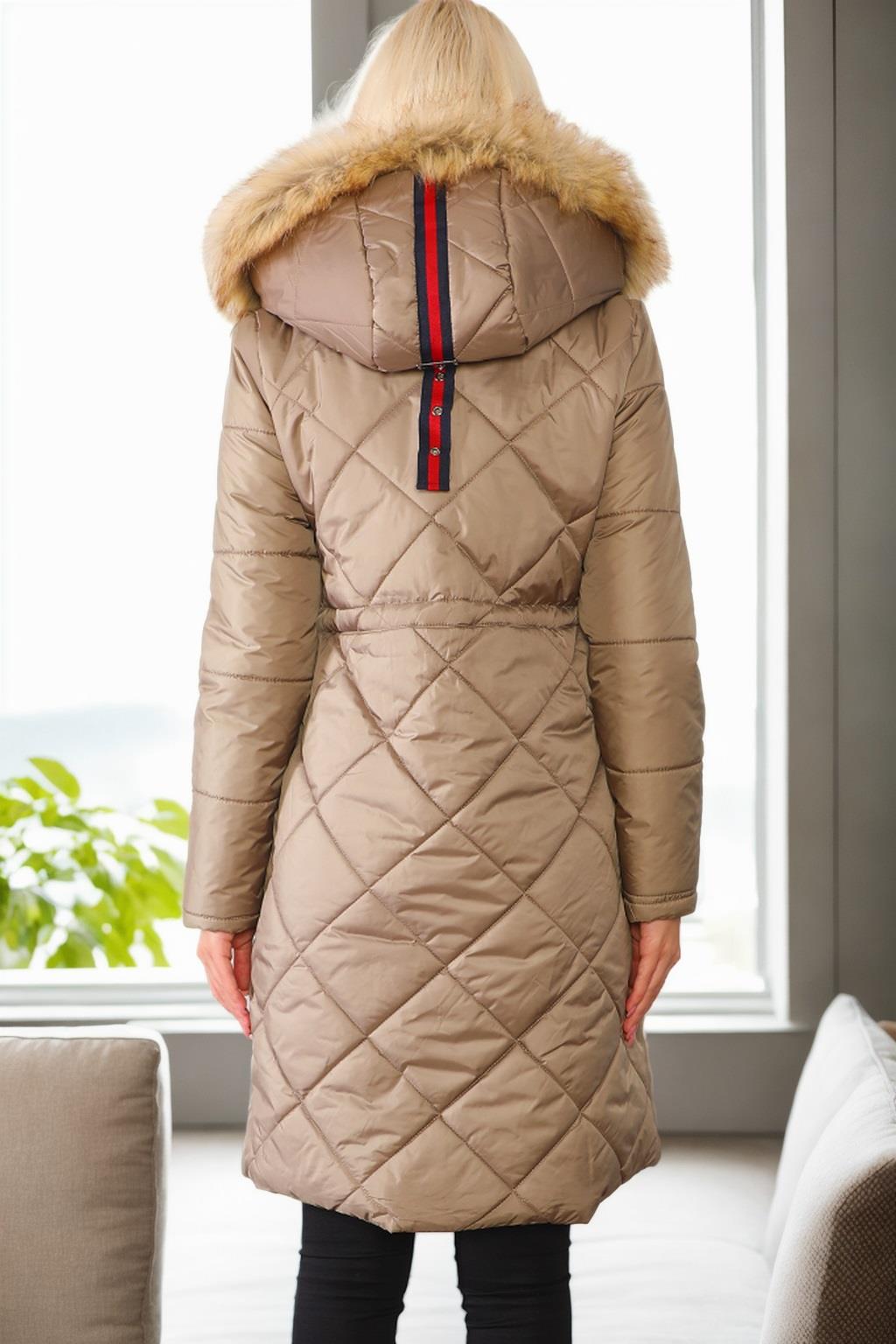 Z6646 DEWBERRYN FUR POMPOM LADIES' COAT-VISION-1