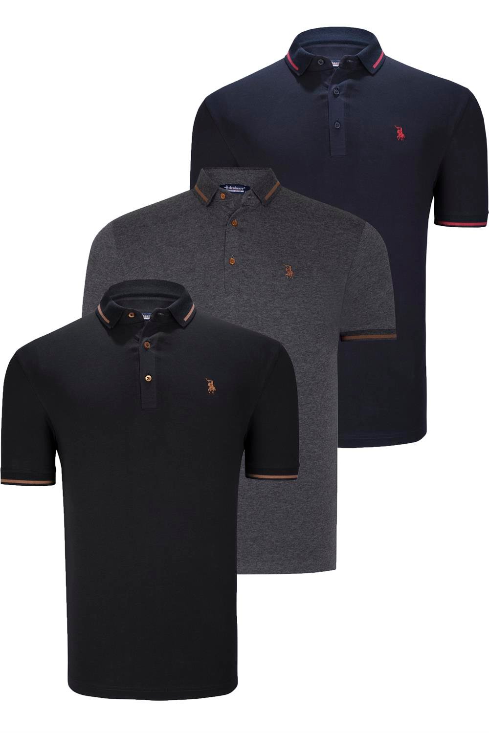 TRIPLE SET T8586 DEWBERRY MEN'S T-SHIRT-BLACK-NAVY-ANTHRACITE