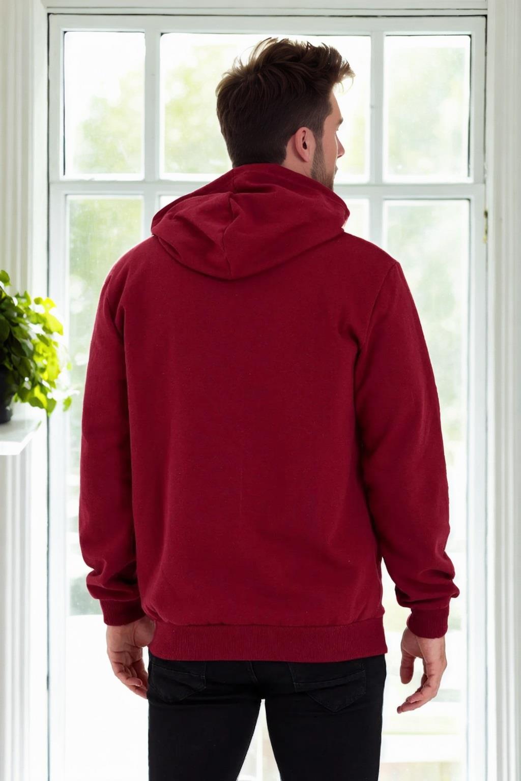 94090 Dewberry Kangaroo Pocket Hooded Zipper Mens Sweatshirt-BURGUNDY