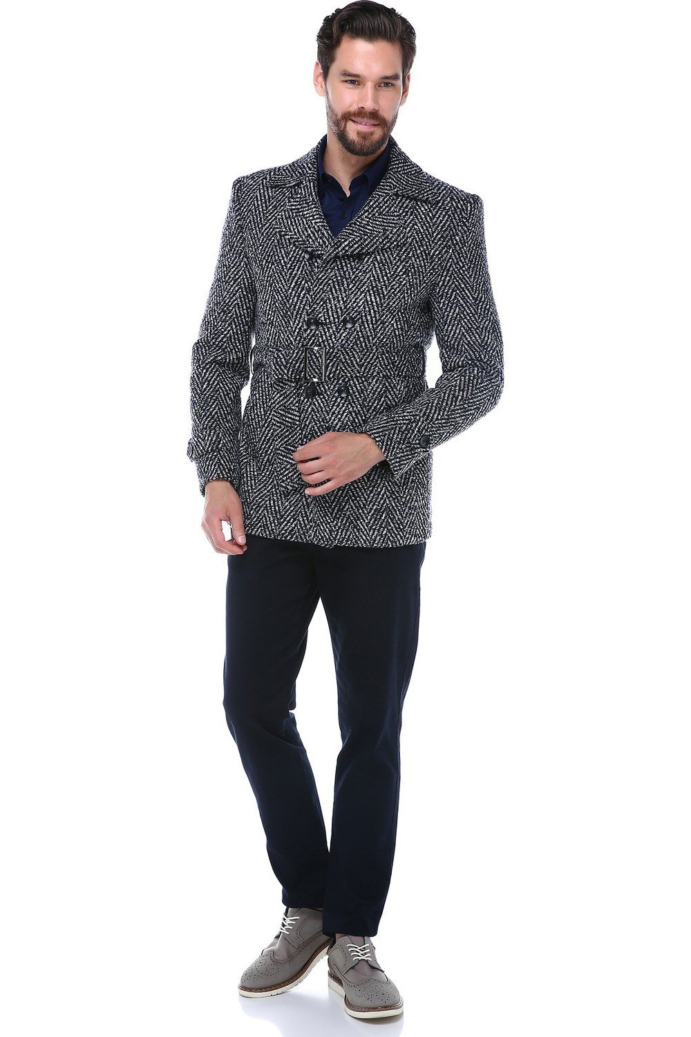 K7539 DEWBERRY SLIM-FIT MEN&#039;S COAT-PATTERNED NAVY BLUE