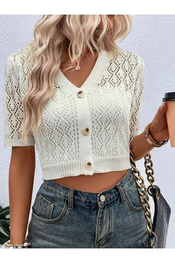 31766 Dewberry Knit Short Sleeve Cardigan-STONE
