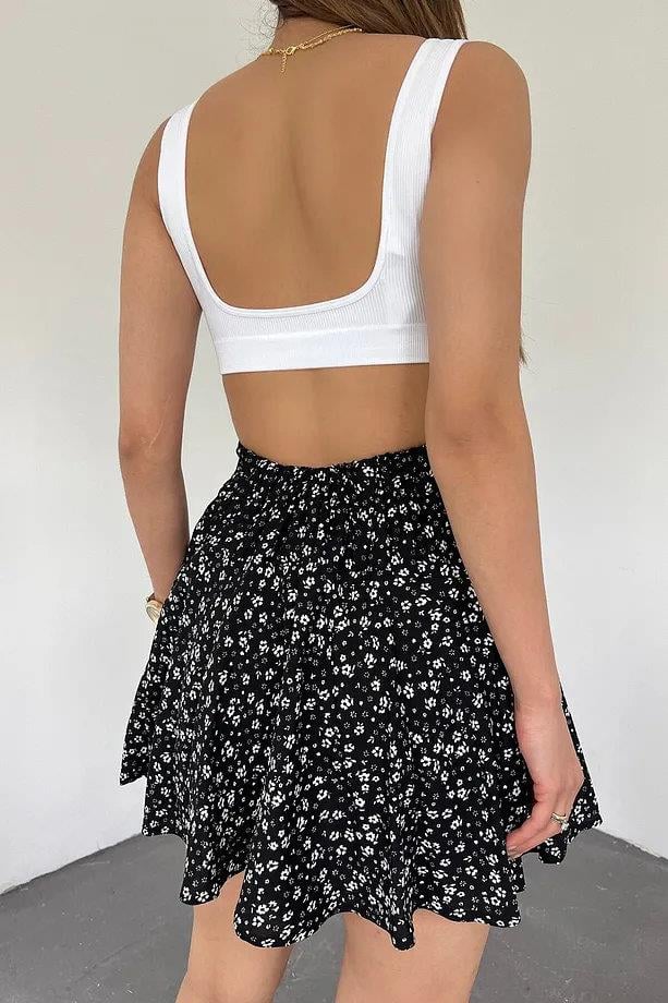 42016 Dewberry Womens Lightweight Viscose Summer Skort-BLACK-WHITE