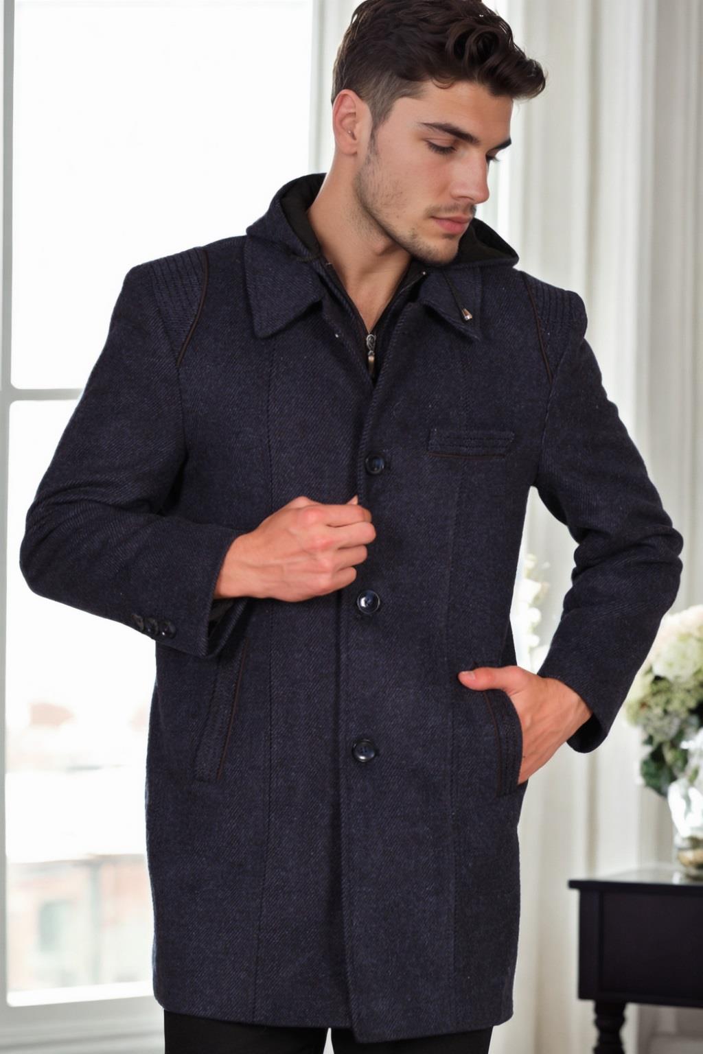 PLT8335 DEWBERRY MEN&#039;S COAT-DIAGONAL BLACK-BLUE-2
