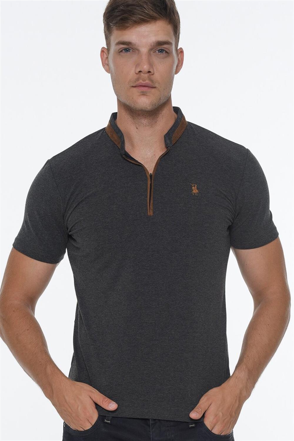 T8571 DEWBERRY ZIPPER MEN'S T-SHIRT-DARK ANTHRACITE