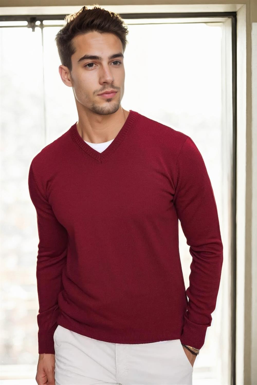 88341 Dewberry V Neck Knitwear Mens Sweater-BORDEAUX