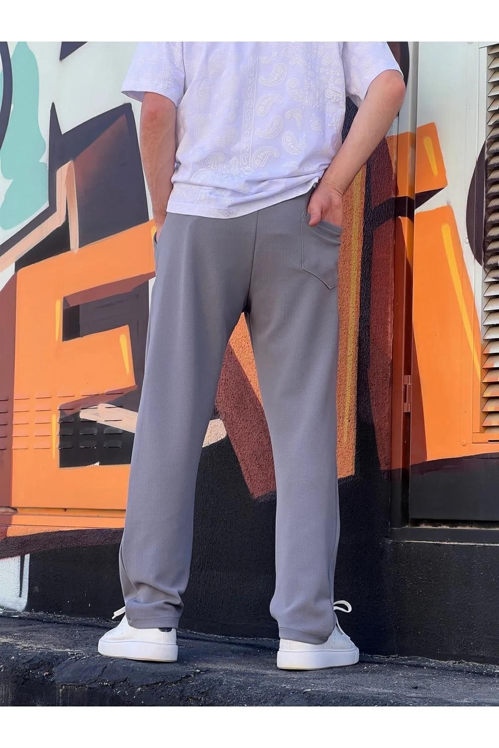 63521 Dewberry Elastic Waist Mens Baggy Pants-GREY