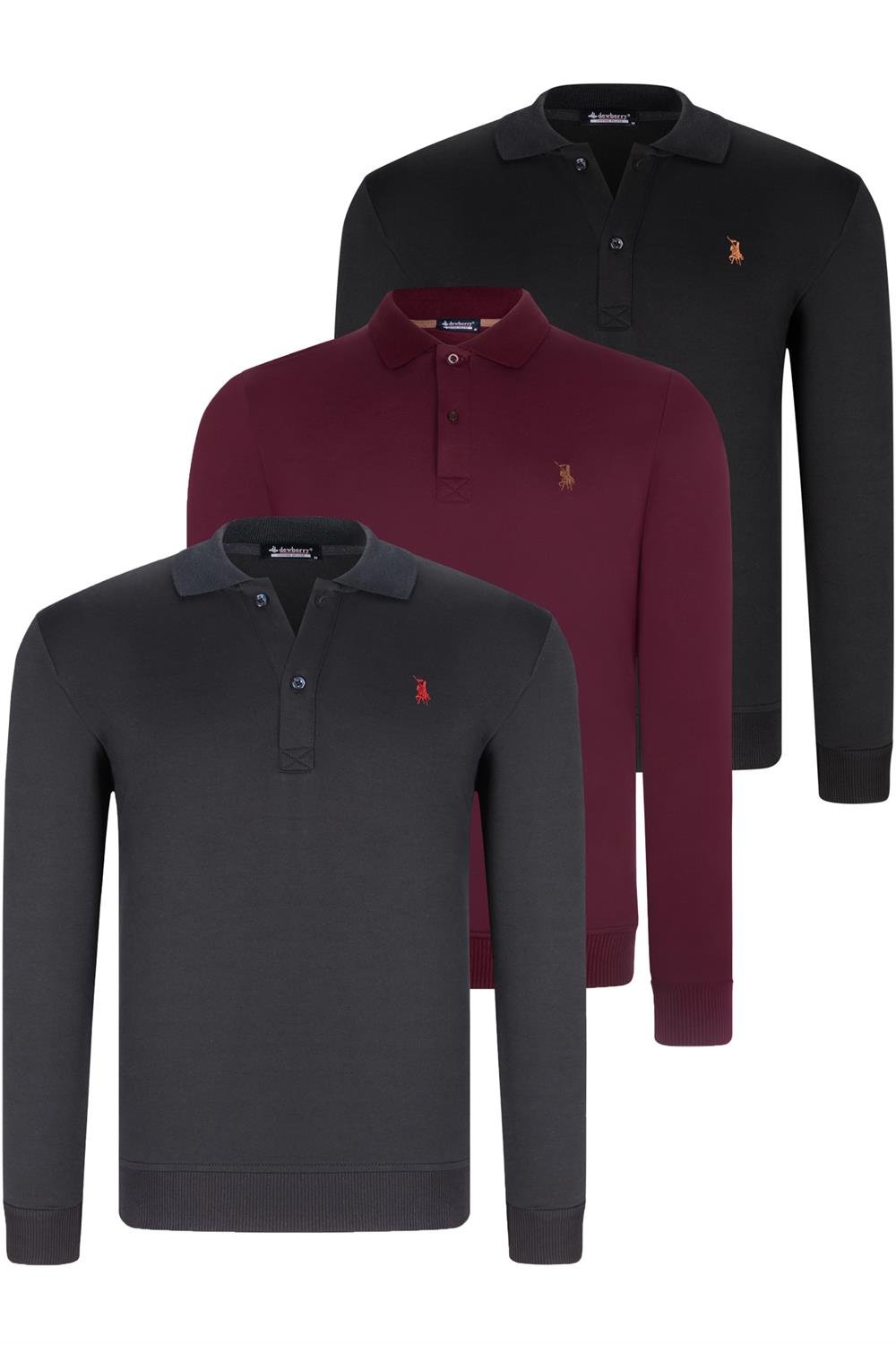 TRIPLE SET V4007 DEWBERRY MENS SWEATSHIRT-BLACK-NAVY-PURPLE