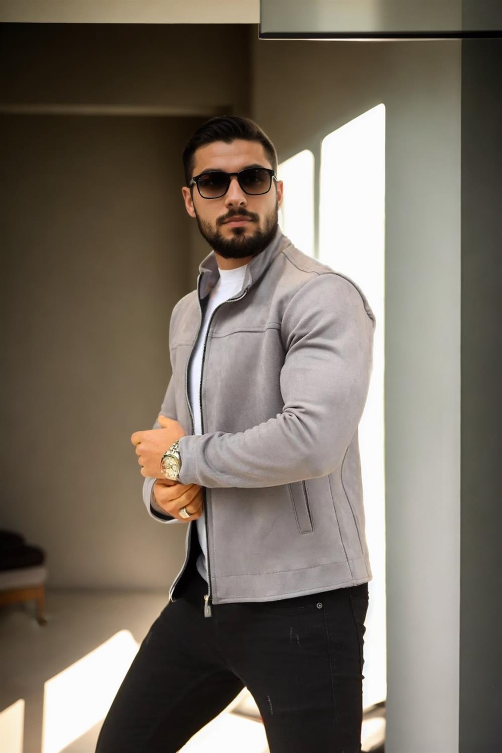 24285 Dewberry Suede Mens Jacket-GREY