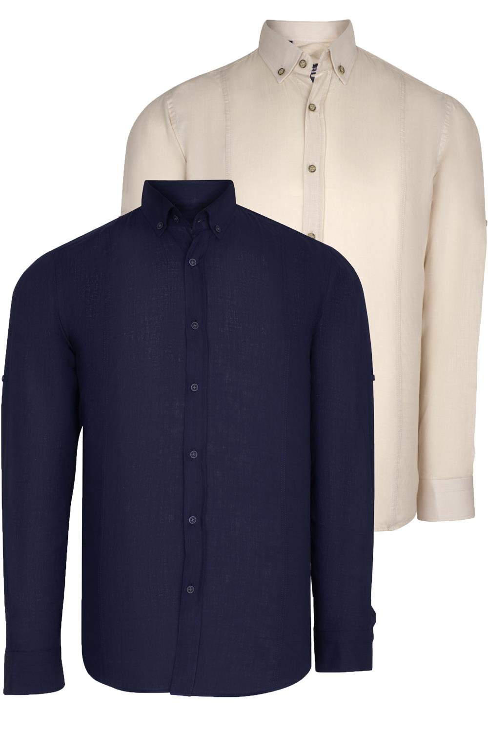 DOUBLE SET G721 DEWBERRY MEN&#039;S SHIRT-NAVY-BEIGE