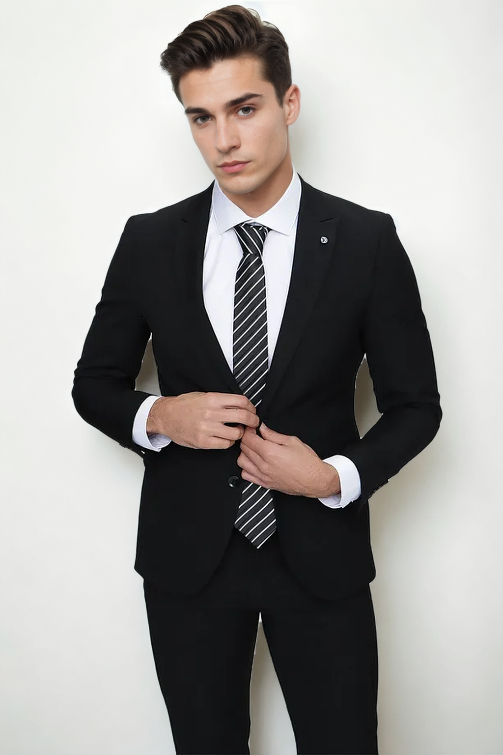 76373 Dewberry Mens Black 6 Drop Suit Set - Blazer-Trousers-BLACK