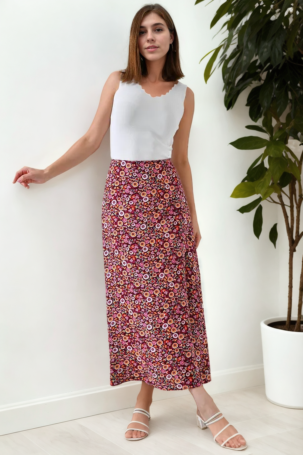 16652 Dewberry Womens Midi Woven Skirt-BORDEAUX