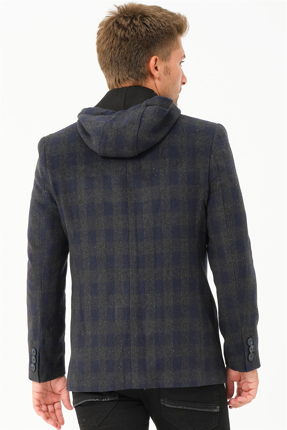 K7532 DEWBERRY MEN&#039;S COAT-PLAID-NAVY BLUE
