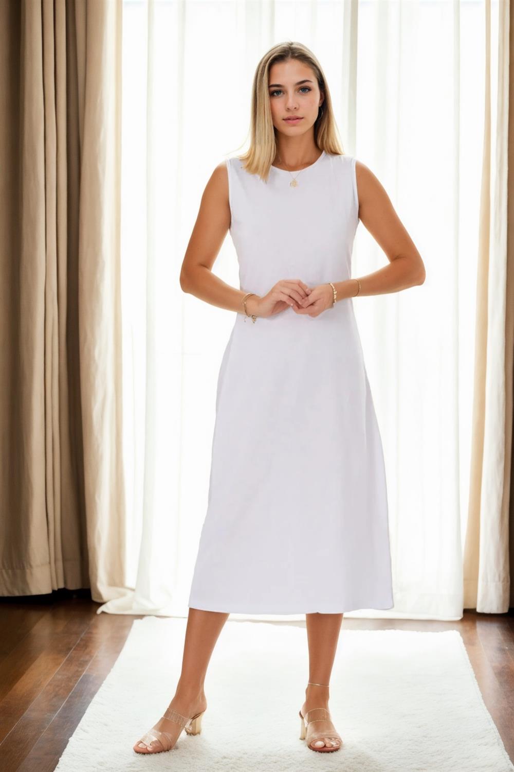 Levně E4385 Dewberry Womens Long Dress-WHITE