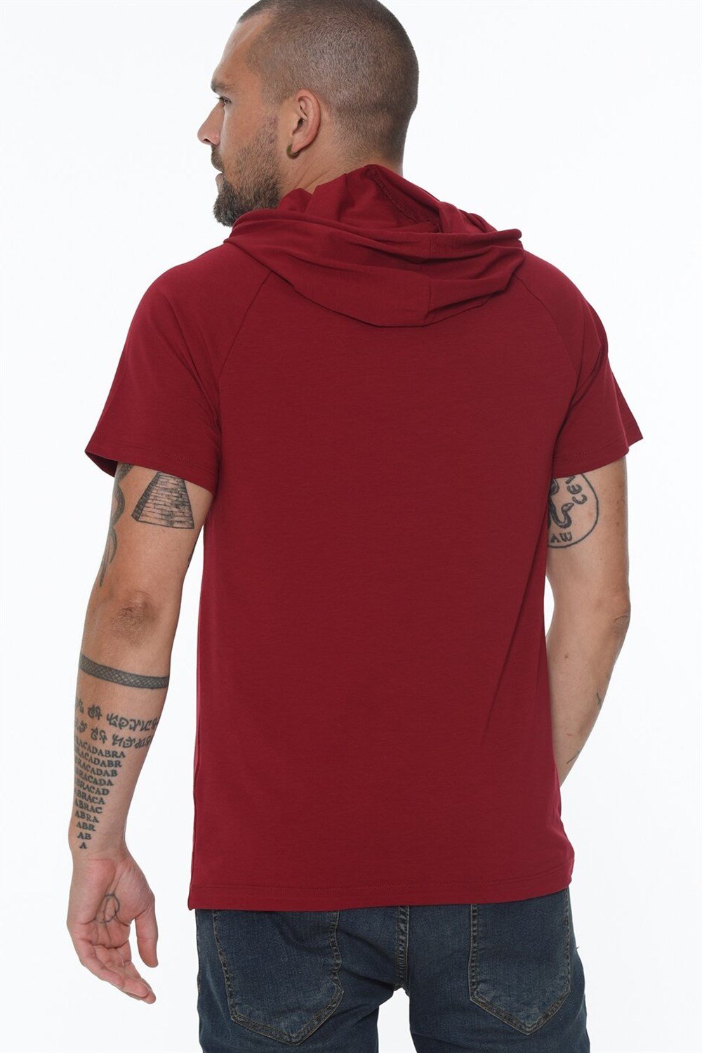T8570 DEWBERRY HOODED MEN&#039;S T-SHIRT-BURGUNDY