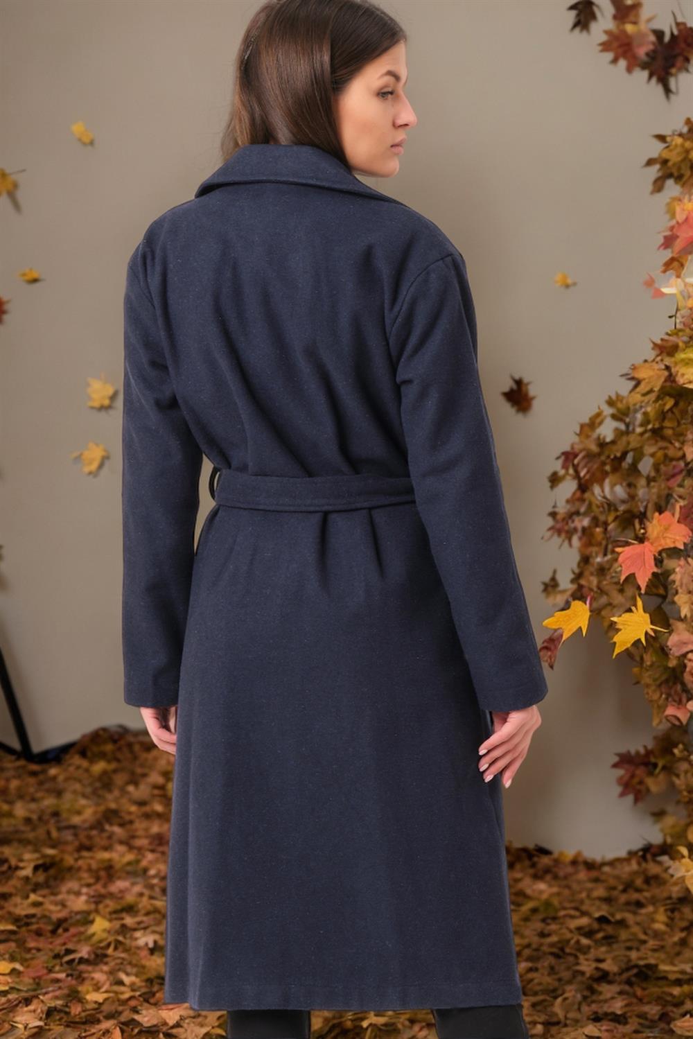 Z6765 DEWBERRY WOMEN'S COAT-PLAIN NAVY BLUE