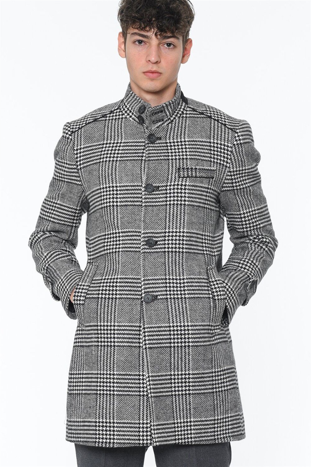 PLT8391 DEWBERRY MEN&#039;S COAT-PATTERNED BLACK