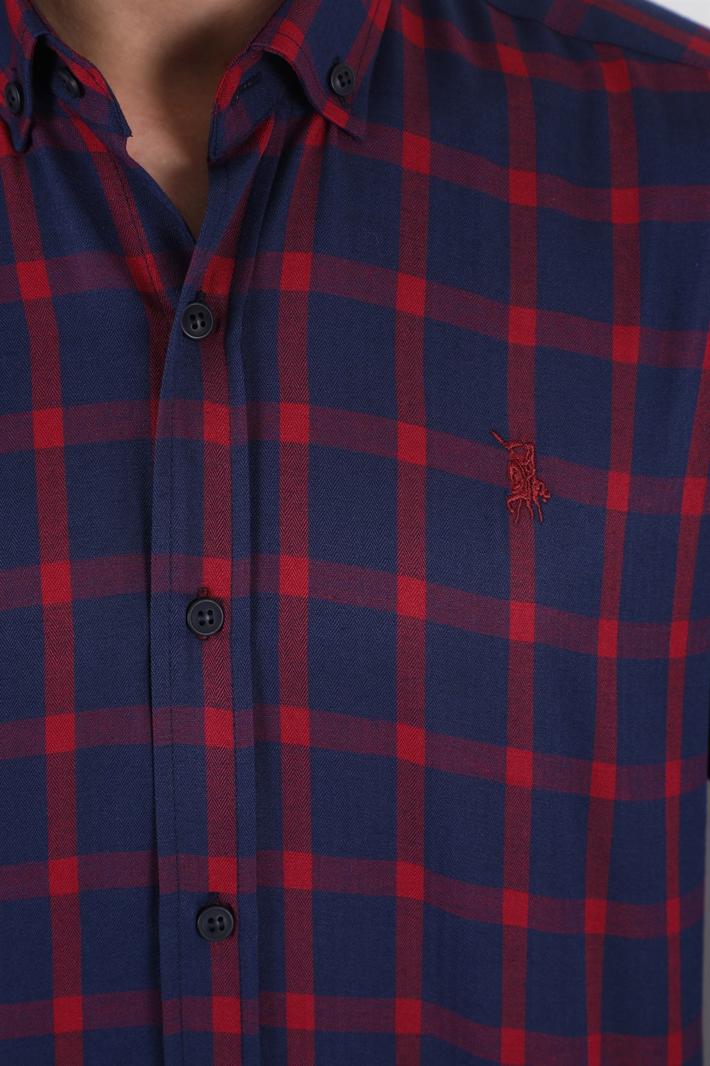 G717 DERBERRY MEN'S SHIRT-NAVY BLUE- BURGUNDY