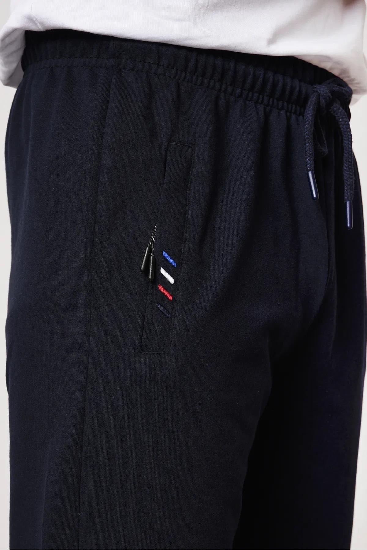 15740 Dewberry Zipper Pocket Embroidery Detailed Sweatpants-NAVY