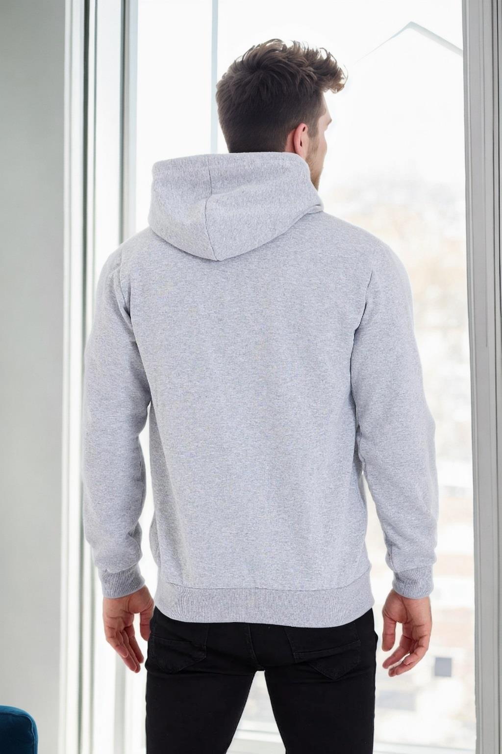 94090 Dewberry Kangaroo Pocket Hooded Zipper Mens Sweatshirt-GREY