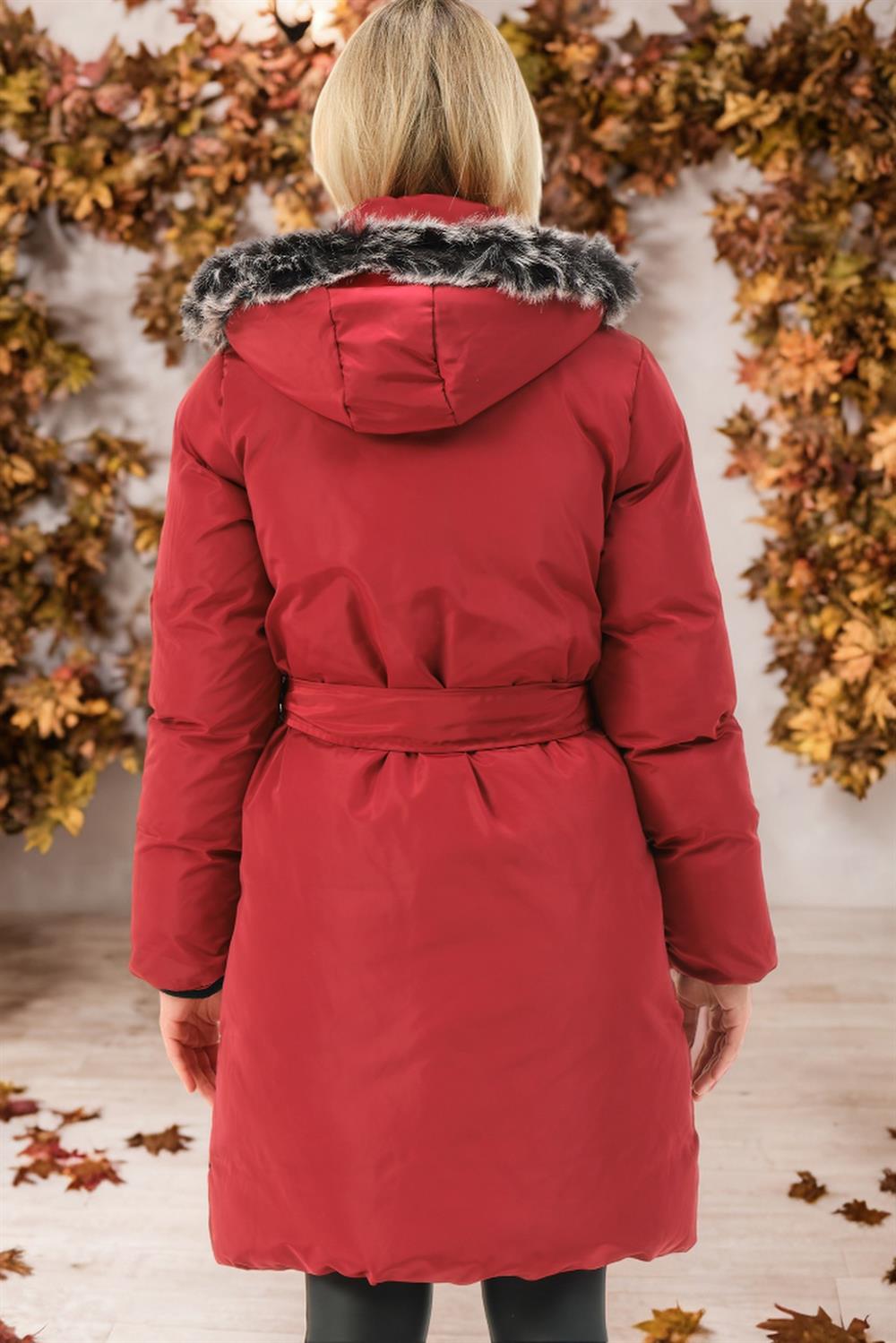 Z6774 DEWBERRY WOMEN'S COAT-PLAIN BURGUNDY