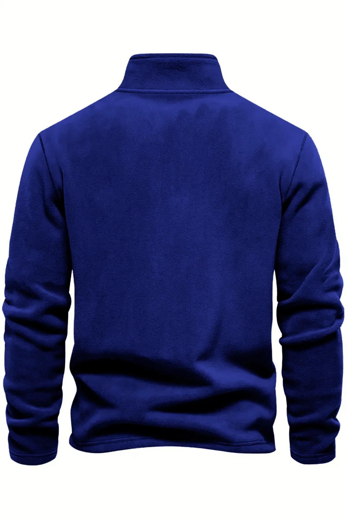 49143 Dewberry Half Zipper Stand Collar Mens Fleece-BLUE