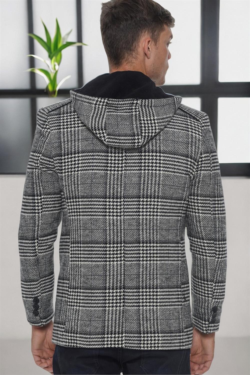 K7535 DEWBERRY MEN'S COAT-LIGHT PLAID BLACK