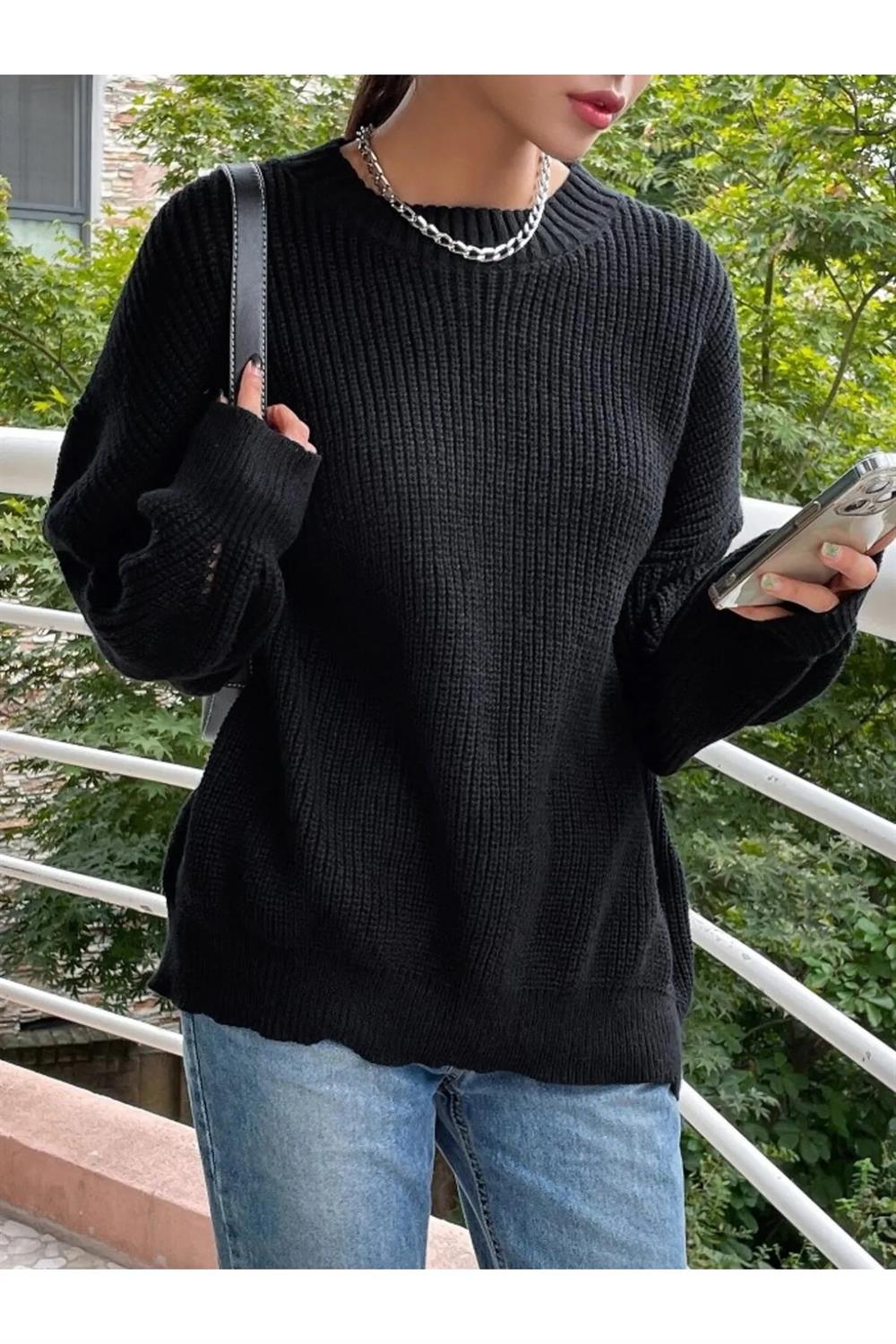 13242 Dewberry Oversize Women Sweater-BLACK