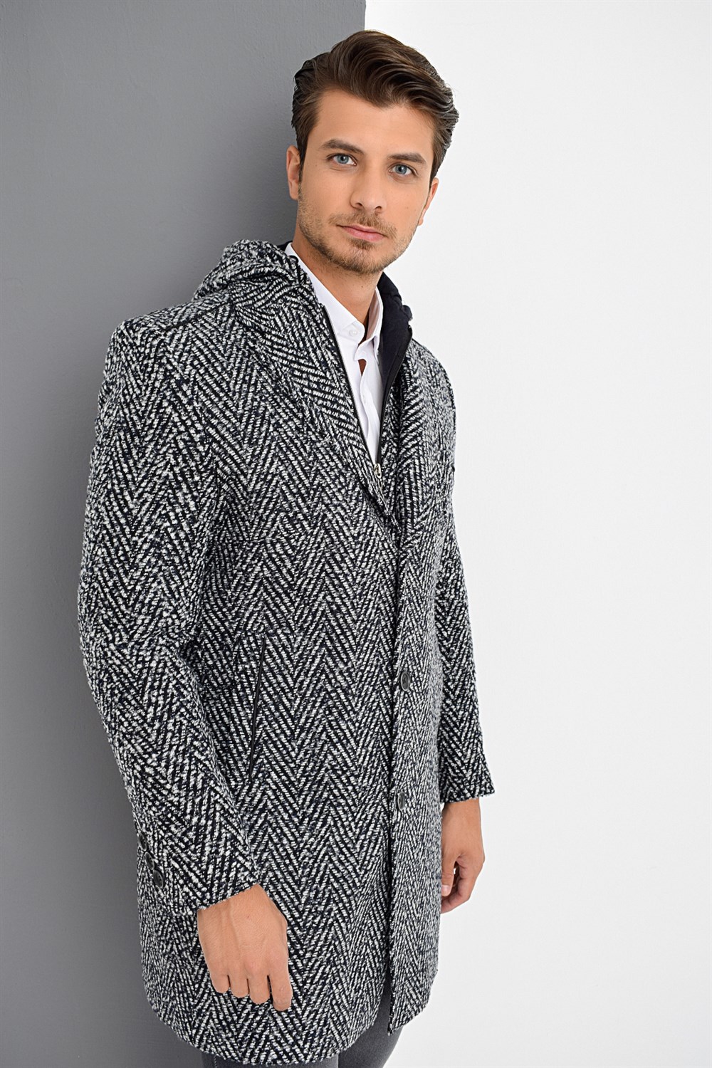 PLT8371 DEWBRRY MEN'S COAT-PATTERNED NAVY BLUE