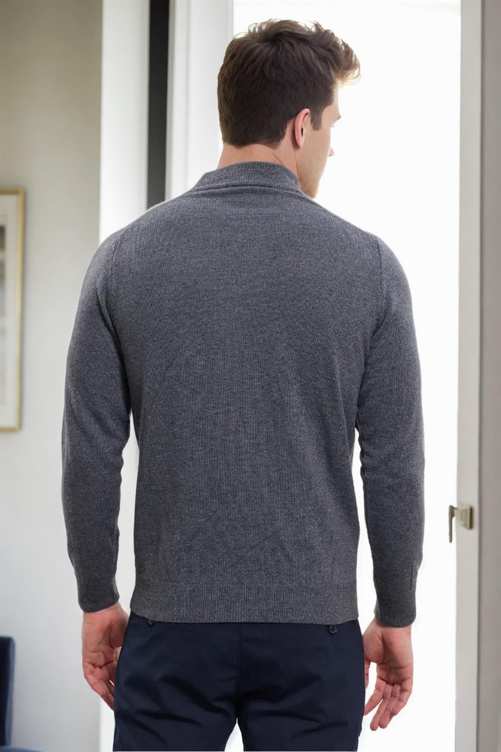 64721 Dewberry Half Turtleneck Woolen Mens Knit Sweater-GREY