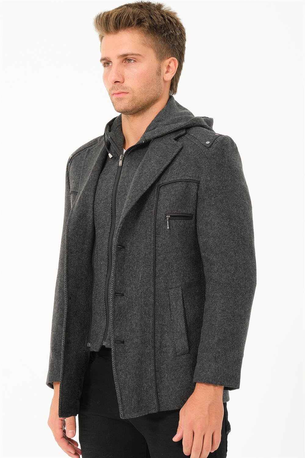 K7532 DEWBERRY MEN&#039;S COAT-DIAGONAL ANTHRACITE