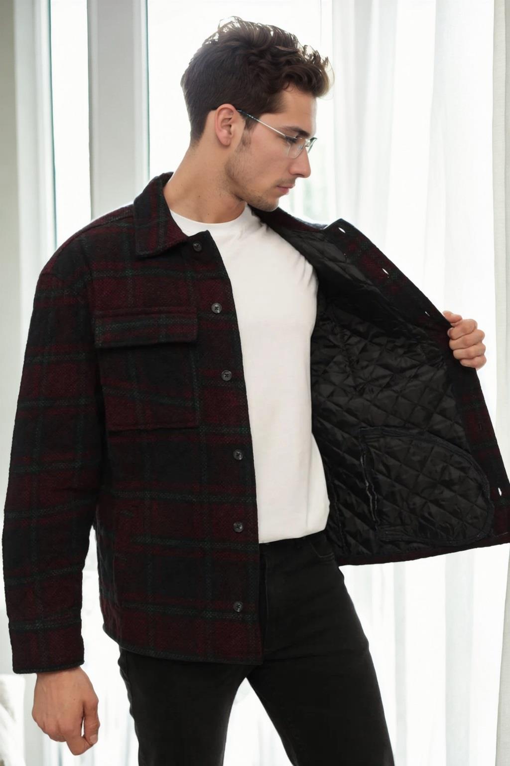 26796 Dewberry Checked Quilted Mens Jacket-BORDEAUX