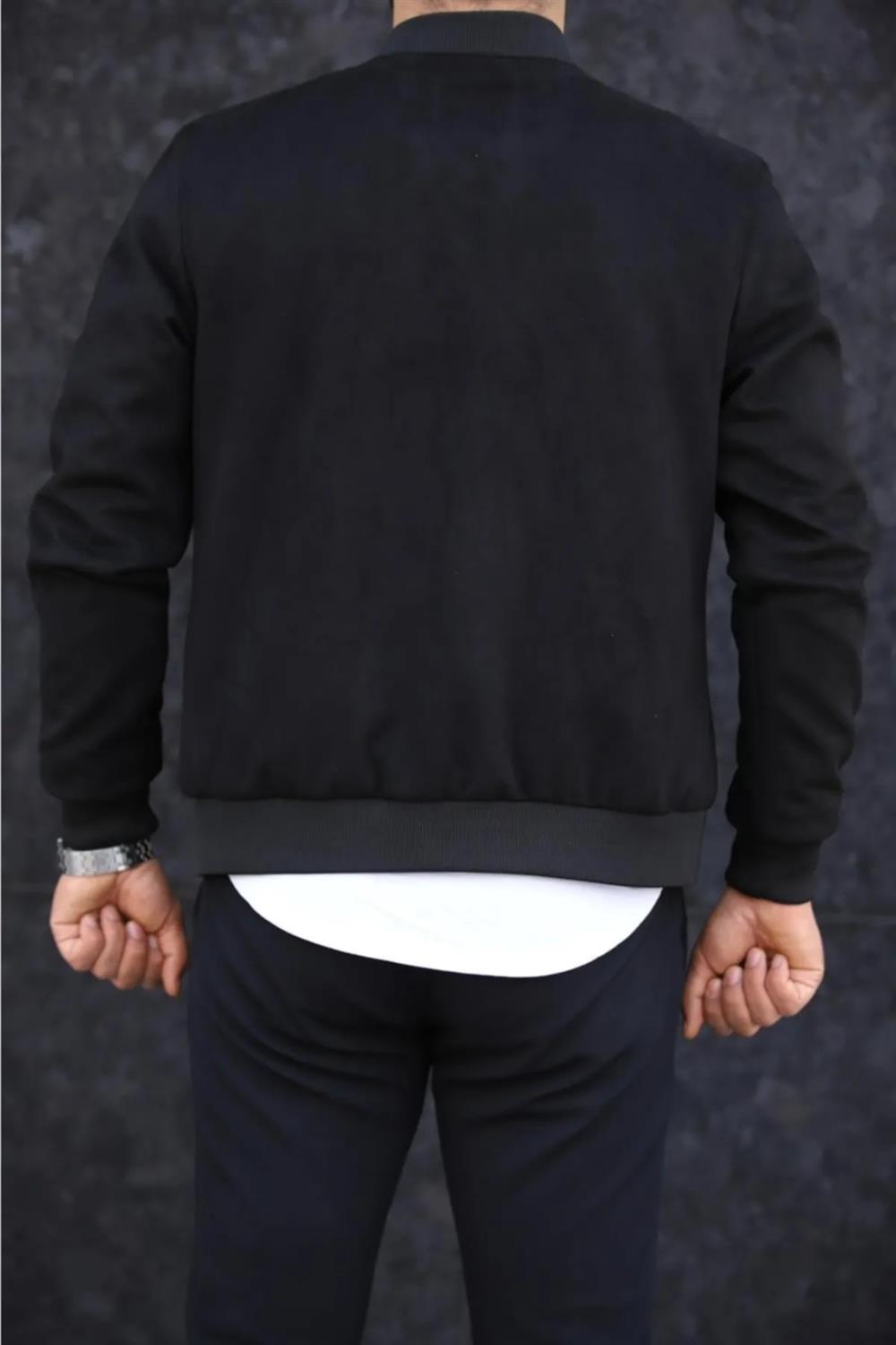 C9291 Dewberry Mens Suede College Jacket-BLACK