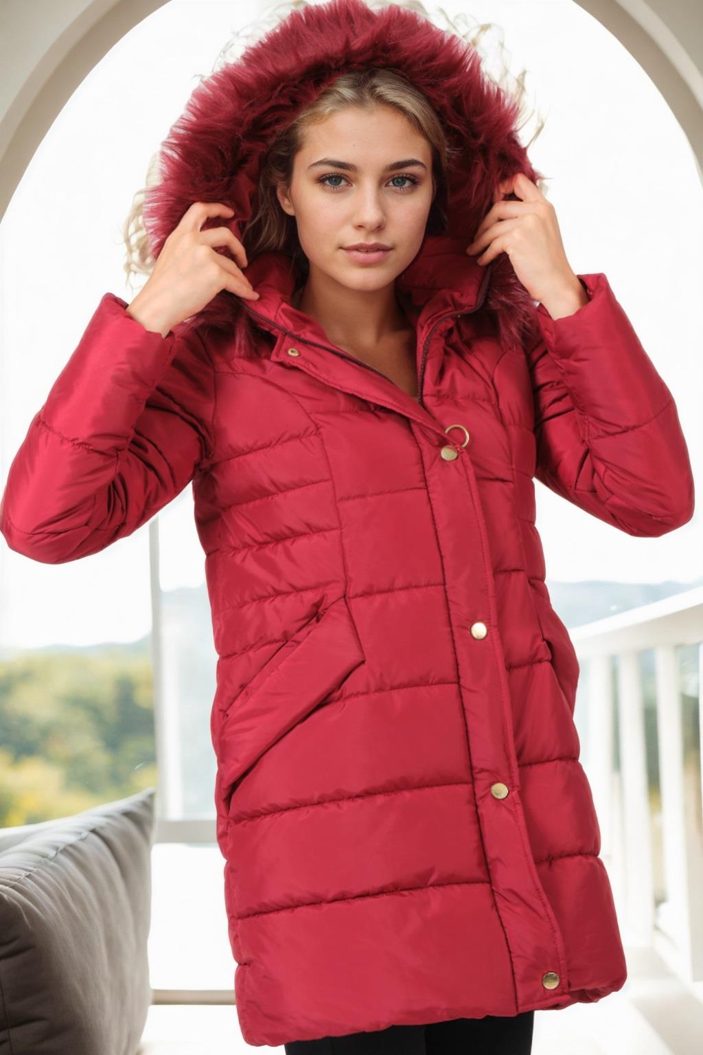 Z6745 DEWBERRY WOMEN'S COAT-BURGUNDY-1