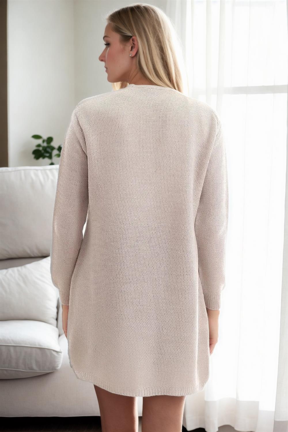 99224 Dewberry Kangaroo Pocket Knitwear Cardigan-STONE