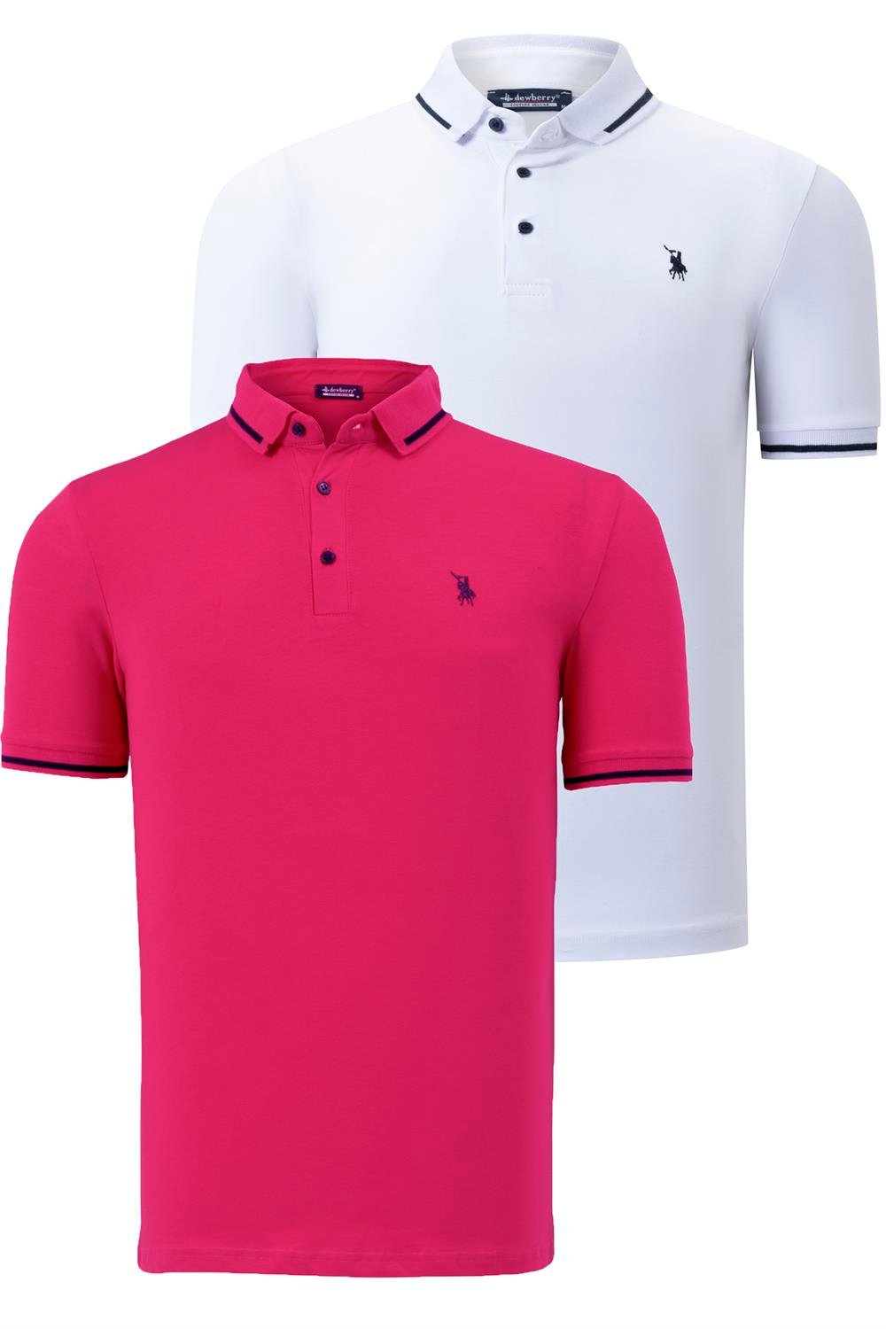 DOUBLE SET T8586 DEWBERRY MEN'S T-SHIRT-FUCHSIA-WHITE