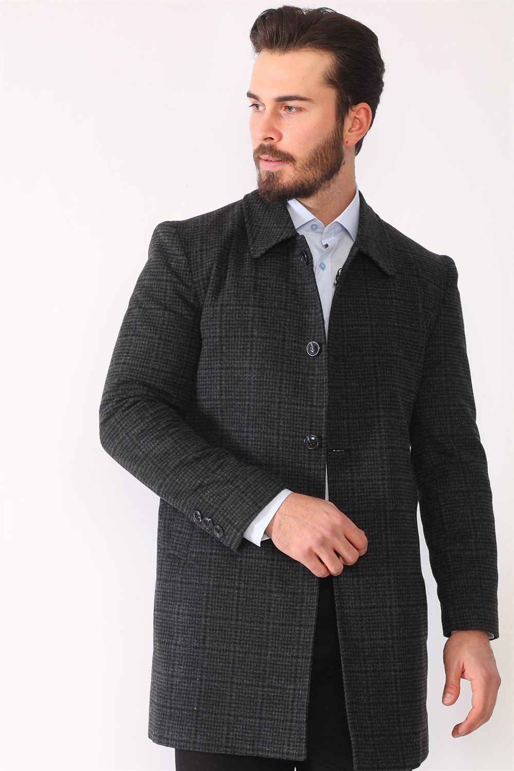 PLT8364 DEWBERRY MEN&#039;S COAT-PLAID ANTHRACITE