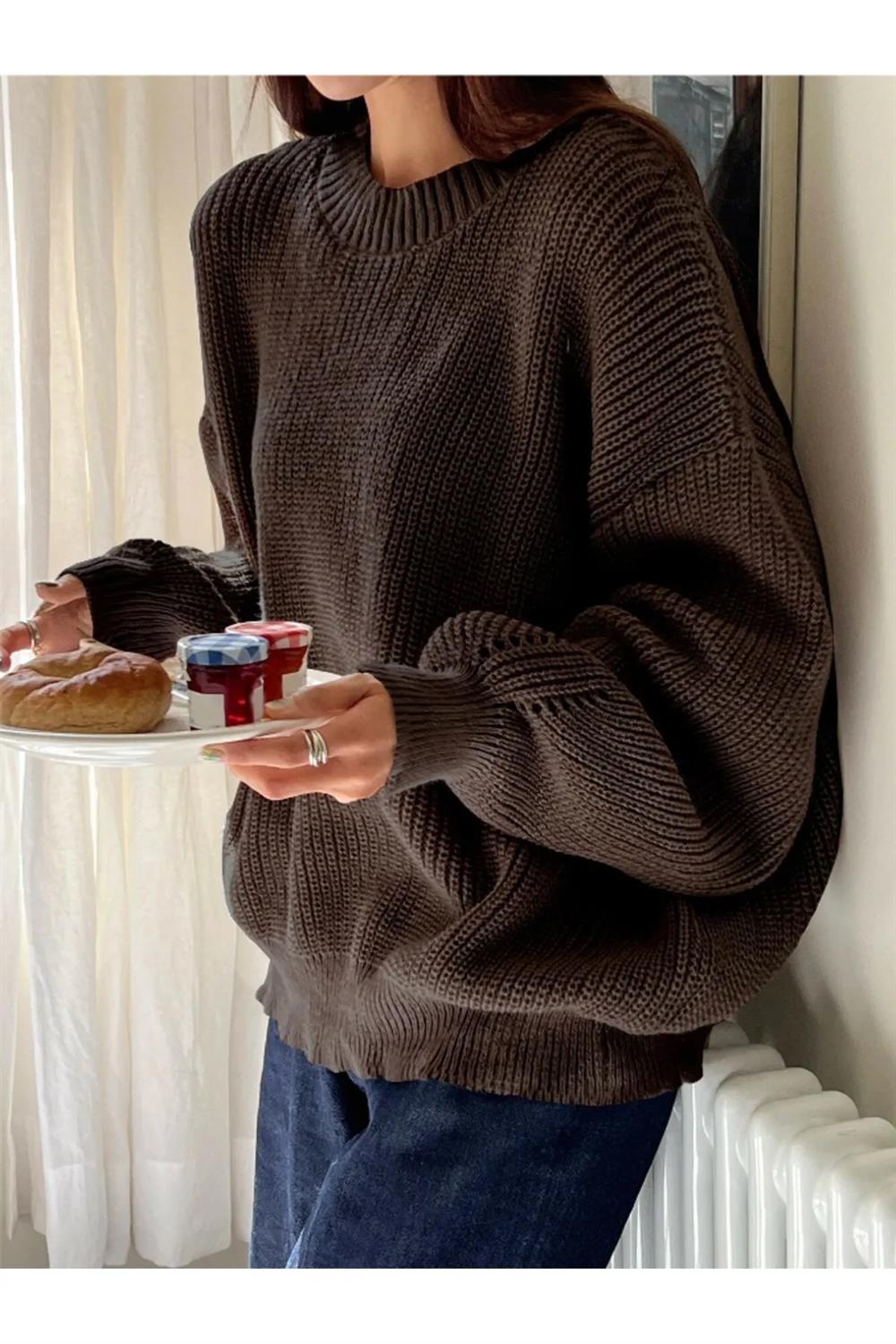 13242 Dewberry Oversize Women Sweater-COFFEE